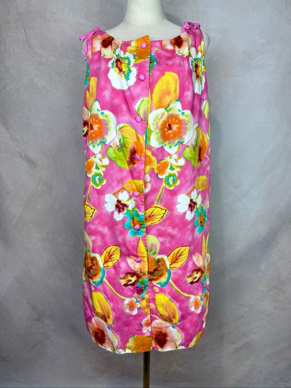 Vintage 1960s 1970s Alice Polynesian Hawaiian Dress Tiki Sz M Mod MCM